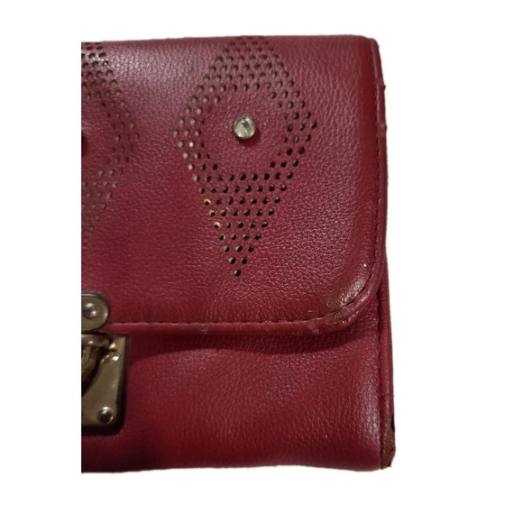 Vintage Red Leather Clutch Wallet Crossbody Bag Purse, Rhinestones - Picture 6 of 6